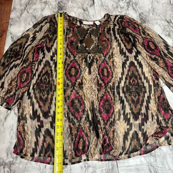 Chicos 3 Womens XL Tunic Blouse Multicolor Paisley Long Sleeve Chiffon Top beads - Picture 5 of 5